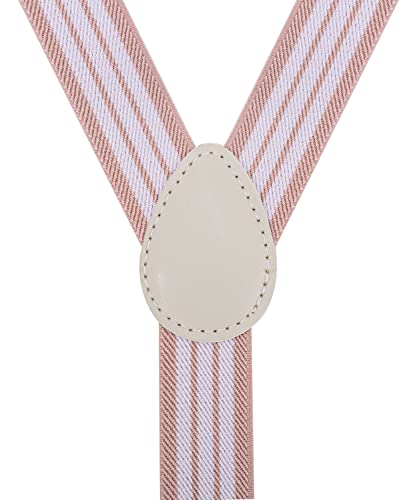 Pzle Men's Suspenders And Bow Tie Set Adjustable Elastic 47 Inches Pink White Stripe #TOP1