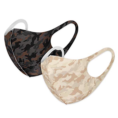 Light Weight Unisex Adult Fashion Face Covering, Reusable, Dust Proof, Washable, Cool 5 Mixed Colors (Pack of 2 Camo Dark Brown, Light Brown)