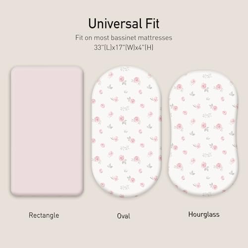 Image of Gllquen Baby Organic Cotton Bassinet Sheets (33 inchx17 inch) 2-Pack Pink for Girl | 100% Cotton Bassinet Mattress Sheets, Compatible with Halo, Graco, Baby Delight. Soft, universal fitted for girls boys unisex
