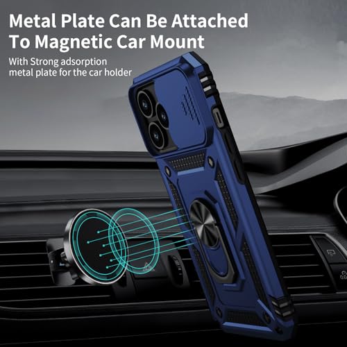 Weycolor for iPhone 14 Pro Max Case with Camera Lens Cover, HD Screen Protector, 10 FT Military Grade Drop Protection, Magnetic Ring Holder Kickstand Protective Phone Case, Navy Blue by Weycolor - Used condition - Image 2