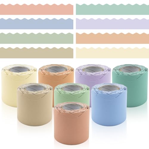 8 Rolls 262.4 Ft Bulletin Board Borders - Pastel Scalloped Borders Bulletin for Classroom, School & Office Decor - Pastel Classroom Borders for Bulletin Board