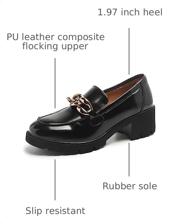 Image of Chunky Loafers Women Platform Loafers for Women Comfort Slip-on Loafers with Chain Faux Leather