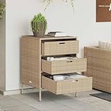  Frdhee Meuble Exterieur,Armoire de rangement de jardin beige 55x59x80 cm résine tressée,Malle Metallique pour Mobilier de Jardin Coussins, Outils de Jardinage