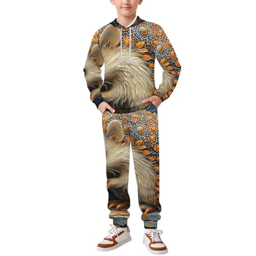 Boys Girls Clothes Hoodies Sweatshirt Pants Set 2 Pieces Fall Winter Outfits, Hedgehog Patterns Art