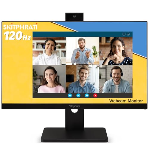 Image of SKitphrati 23.8 inch 1080P IPS 120Hz Monitor for Business & Gaming - Built-in Adjustable 3MP Webcam, Mic Array, Dual Speakers, Frameless, Eye Care, HDMI /DP /VGA /USB