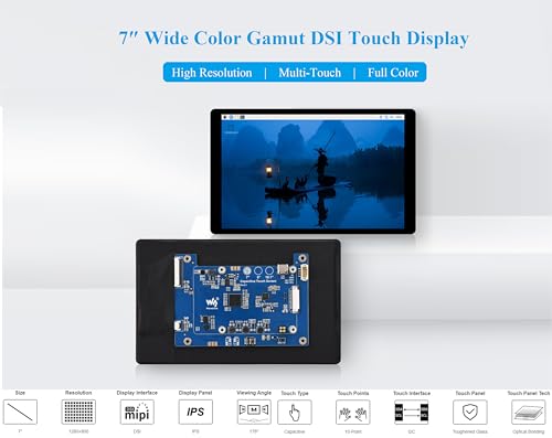 Image of 7inch DSI LCD Compatible with Raspberry Pi 5 /4B /CM4 /3B+ /3A+ /3B /Compute Module 5 /CM5 /CM4 /CM3+ /CM3, 1280 x 800 Capacitive Touch Screen IPS Display, Optical Bonding Toughened Glass Panel, 10-Point Touch