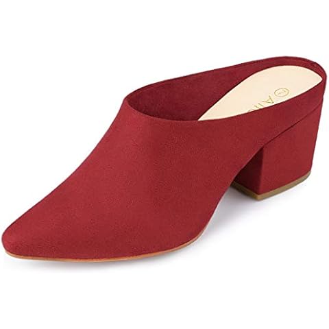 Allegra K Women's Red Slip on Block Heel Mules Cover