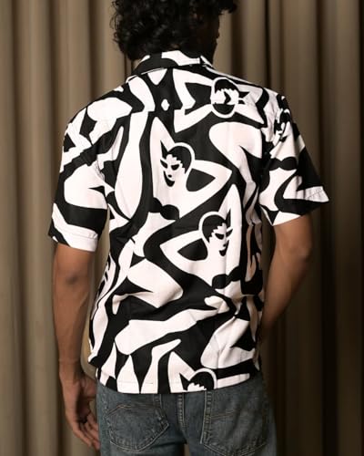 Image of Men's Floral Button-Down Shirt, Cotton Blend Stretchable, Casual Printed Striped Stylish Shirt