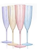 WDF 12PCS Colorful Plastic Champagne Flutes - 6 OZ Colorful Disposable Champagne Flutes - Perfect for Wedding/Party/Birthday