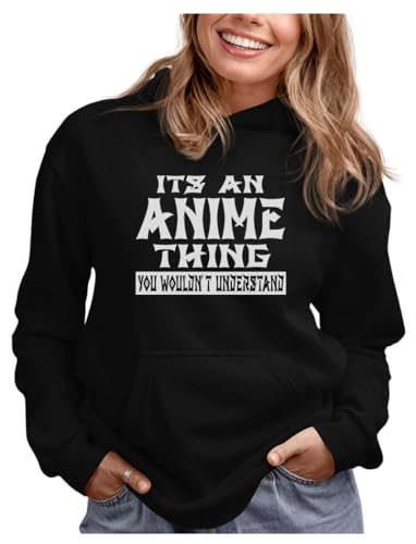 Tstars Funny Otaku Hoodie for Teen Girls and Women - Japanese Anime Meme Pullover Sweatshirt Gift Manga Fans Black