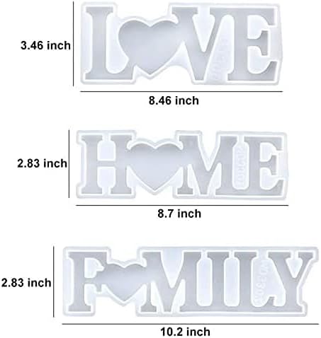 Miniatura 2 de Paquete de 3 moldes de resina de silicona para el hogar, familia, eslogan de amor, moldes de resina epoxi, herramientas de fundición para resina UV,