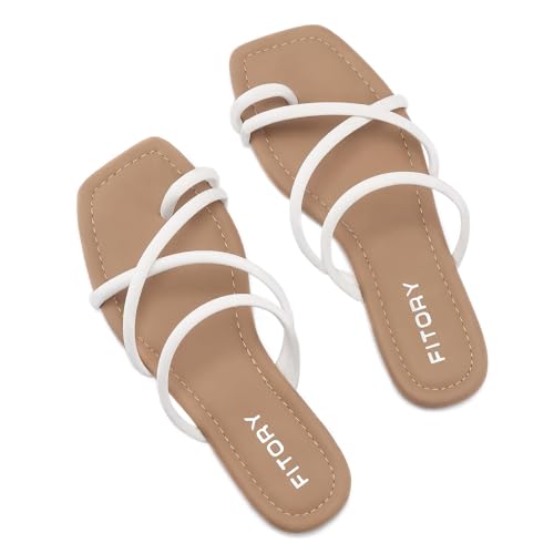 Image of FITORY Women's Slide Sandals Flat Toe Ring Thongs with Cross Strap for Summer Size