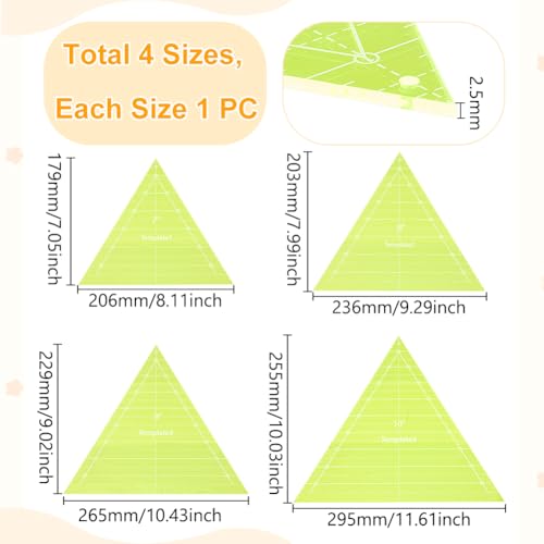 Gabarit de patchwork triangle UNICRAFTALE 4 tailles en acrylique jaune vert pour couture DIY - 4