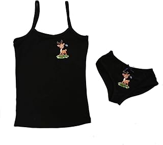 طقم مكون من توب وبانتي للبنات - اسود