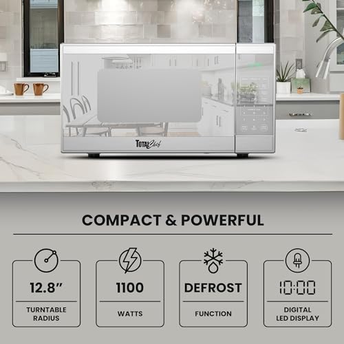 Image of Total Chef 1.3 Cu Ft Microwave Oven - Compact Countertop Kitchen Appliance, Small Stainless Steel Microwave with Digital Touch, Pre-Set Functions, 12.8 inch Turntable, 1100 Watt