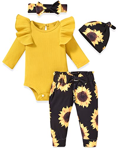 Image of fioukiay Baby Girls Clothes Infant Little Kids Ribbed Romper Bodysuit Clothing Sets Fall Winter Outfits