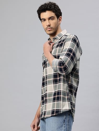 Image of Majestic Man Stylish Slim Fit Cotton Spread Collar Checked Casual Shirt