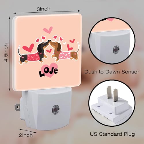 Image of Valentine's Day Dachshund Dogs Night Light for Kids, Two Love Dachshunds Night Light Plug in with Dusk to Dawn Sensor,0.5w Energy Saving Nightlight for Hallway Stairway Kitchen Bedroom