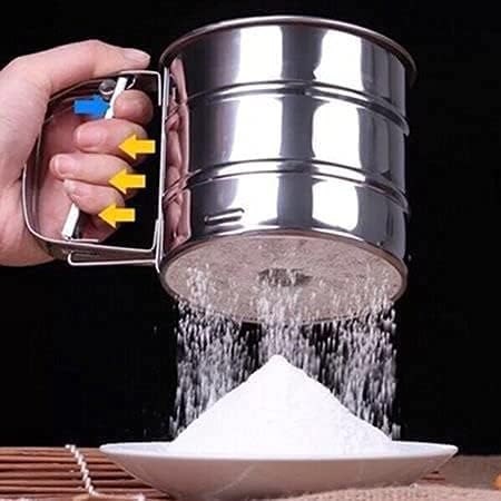 Image of Stainless Steel Flour Sifter for Baking, Durable Mesh Sieve with Comfortable Handle, Atta Shifter (Semi Automatic), 12L x 12W x 15H cm, Silver
