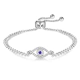 Apsvo Silver Anti Evil Eye Bracelets for Women Adjustable Blue Cubic Zirconia Dainty Third Eye Trendy Jewelry Pulseras de Mal de Ojo Turco Para Mujeres Valentines Day Gifts for Her