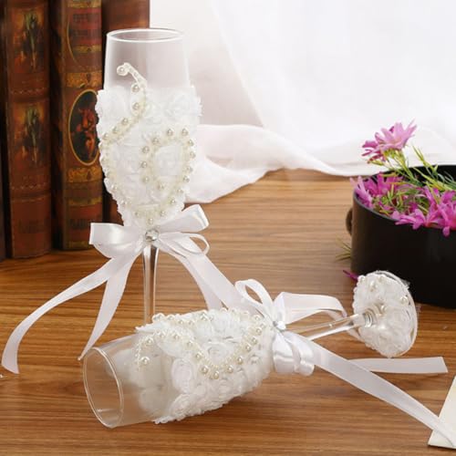 Copas de vino de vidrio blanco resistente juego de 1 par para bodas 5