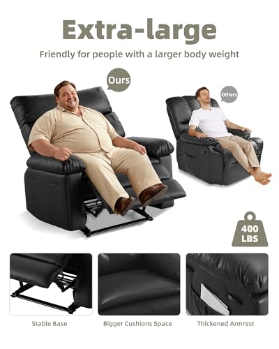 Image of GarveeHome Recliner Chair - PU Leather Manual Recliner for Adults, Lazy Chair with 1.5X Sponge Comfort Arm and Back for Living Room, Bedroom