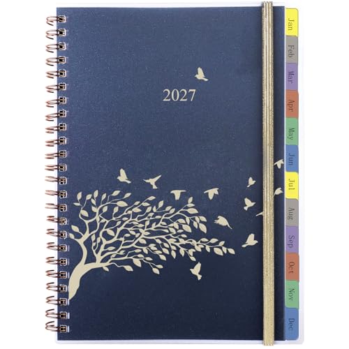 YHH 2027 Diary A5 Week to View, Annual Monthly & Weekly Planner with Tabs, Back Pocket, Password, Contact & Notes Pages, Spiral Bound, Jan-Dec 2027, Personal Organiser for Home, Office & School