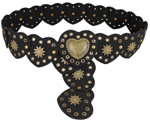 Hollow Wide Belt for Women Boho Leather Metal Buckle Concho Belt Soft Durable Western Cowgirl Waist Belts