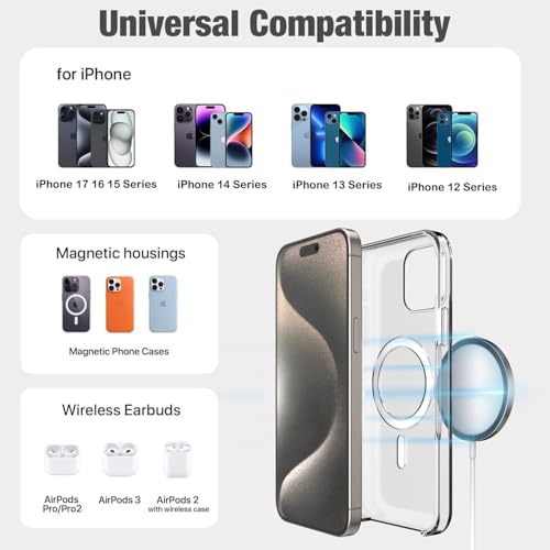Image of GIANAC Wireless Charger 15 Watt Compatible with iPhone 17 /16 /15 /14 /13 /12 Series,15W Mag Safe Fast Charging Pad for Air pods 3 /2 /Pro