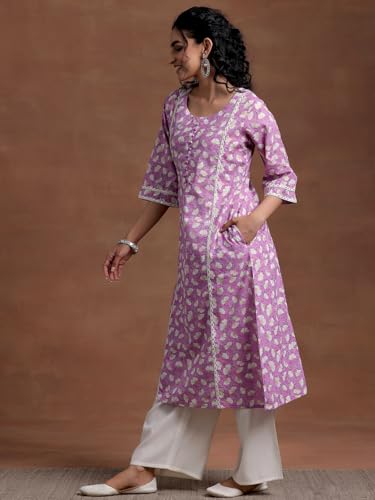 Image of Gerua by Libas Printed Cotton A-Line Kurta Purple
