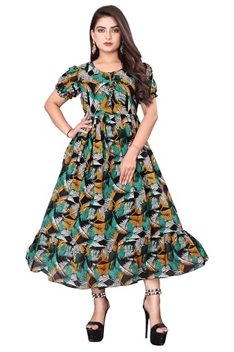 Image of Floral Print Cotton Midi Dress, Short Sleeve, White with Yellow and Red Flowers, A-Line Fit