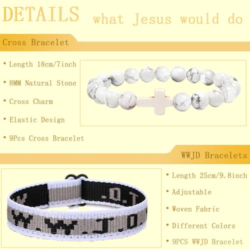 COLOYAN 18PCS WWJD Bracelets Cross Bracelet for Women Men Jesus Christian Religious Bracelet Cross Stone Beaded Bracelets2
