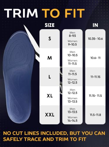 Image of CRUVHEAL Plantar Fasciitis Insoles Men High Arch Work Boot Insert, L