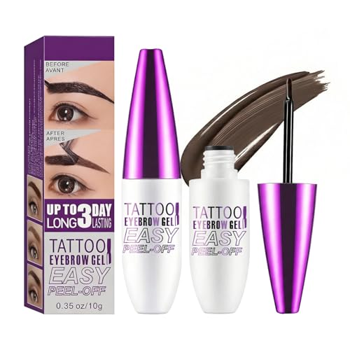 JIMYAUQIN Peel Off Tattoo Brow Tint Gel - 2pcs Brown Eyebrow Kit, Waterproof, Transfer-Proof & Sweatproof, Quick Peel Formula for Natural Fuller Brows, for Women All Skin Types