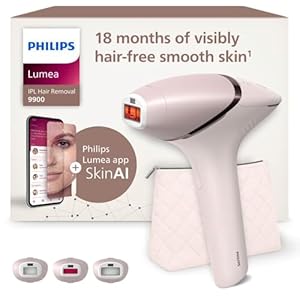 Philips Lumea 9900 Series, IPL Hair Removal Device, Laser Hair Removal Alternative, SenseIQ and SkinAI Technology, 3 Attachments for Body, Face and Precision Areas, Corded & Cordless Use, BRI953/02