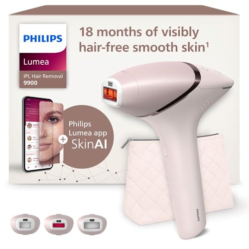 Philips Lumea 9900 Series, IPL Hair Removal Device, Laser Hair Removal Alternative, SenseIQ and SkinAI Technology, 3 Attachments for Body, Face and Precision Areas, Corded & Cordless Use, BRI953/02