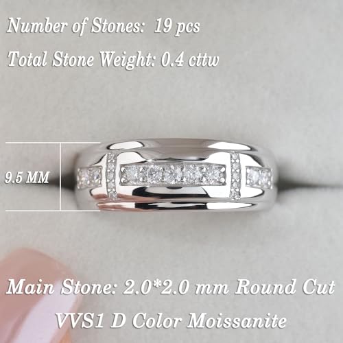 Moissanite Mens Wedding Band D Color VVS1 925 Sterling Silver Ring Promise Rings For Him Round Cut Engagement Eternity Size 7-133