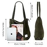 KALIDI Large Totes Bag Women Corduroy Shoulders Handbag Lightweight Shopping Purse with Zipper Pockets, Green