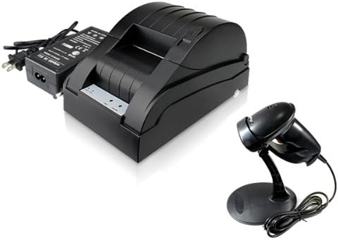 58mm POS Line Thermal Dot Receipt Printer and USB Automatic Barcode Scanner with Hands Free Adjustable Stand