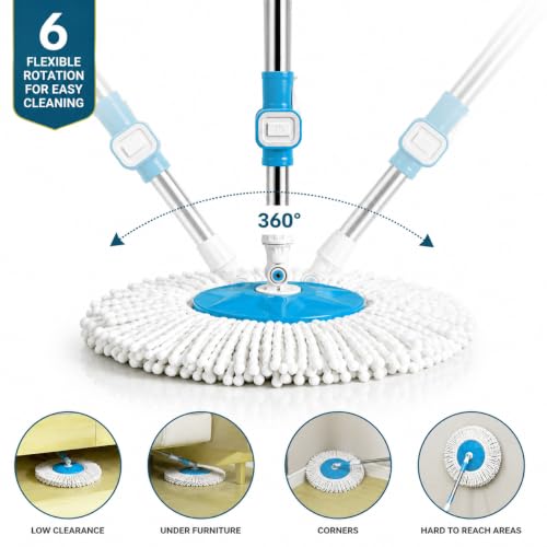 Image of Mi|Ton Spining Mop Set | 1 Year Lock Warranty ON Side|Adjustable Heavy Duty Mop Rod for Floor Cleaning | Stainless Steel Handle & 4 Microfiber Refills-Blue