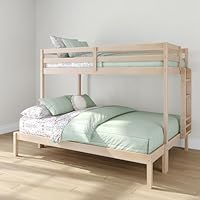 Grain & Grove Bear Twin XL Over Queen Bunk Bed, Sturdy Bunk Bed Frame for Kids, Plywood Bunk with Ladder, Guardrail, and Slats, No Box Spring Required, Oak Embossed Natural