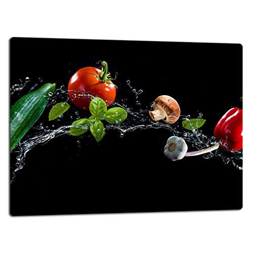 TMK - Planche à découper en verre universelle, avec plaque de cuisson Ceranfeld, 52 x 40 cm, motif legumes noir