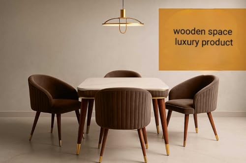 Image of WOODEN SPACE Majestic 4 Seater Wooden Dining Table Set | Urban Marble Top Dining Table with Chairs for Dining Room & Kitchen (Brown 1)