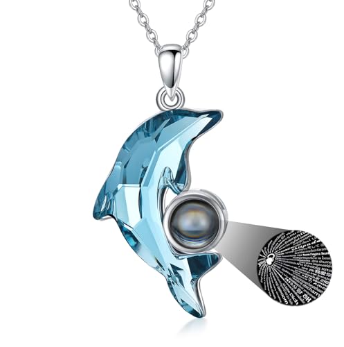 TOUPOP I Love You 100 Language Necklace Sterling Silver Dolphin Pendant Necklace Beach Themes Dolphin Jewelry Gifts for Women Mom Her Birthday Mothers Day Christmas