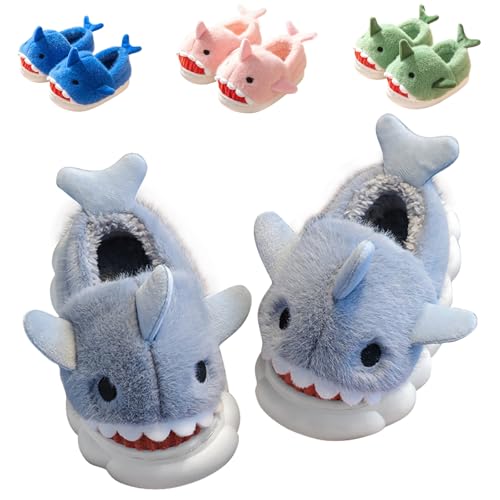 Fiedaz Boys Girls Shark Slippers for Toddler - Plush Warm Non-Slip Indoor Bedroom Winter Shoes - Kids House Cute Heel Grey 6.5-7.5 Toddler EU 24-25