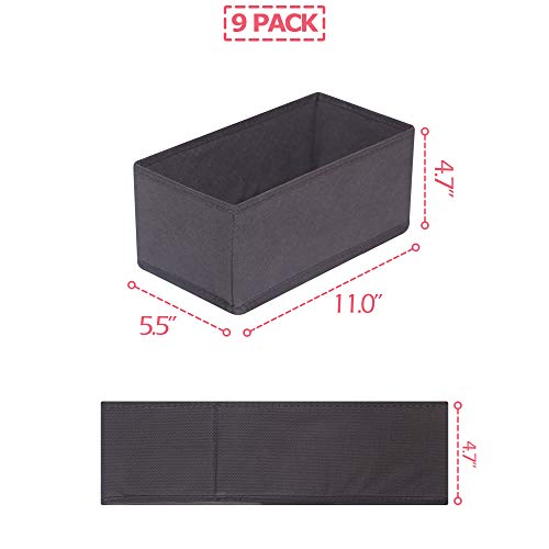 Diommell 9 Pack Foldable Cloth Storage Box Closet Dresser Drawer Organizer Fabric Baskets Bins Containers Divider For Clothes Underwear Bras Socks Lingerie Clothing, Dark Grey 090 #TOP1
