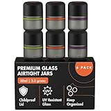 ONGROK Glass Storage Jar, 80ml, 6 Pack | UV Herb/Spice Jar with Child‑Resistant Lid, Color‑Coded Glass Containers to Preserve Smell and Aroma