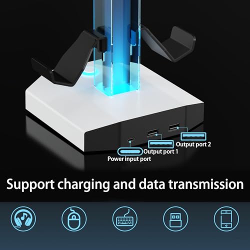 Organizador de equipo de juegos con 2 concentradores USB y soporte de auriculares 5