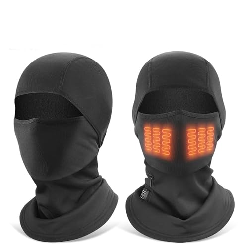 Heated Balaclava Face Mask Winter Windproof Heated Hat Motorcycle Riding Gear Suitable Ski Heated Clothing for Men and Women (No Battery Black)