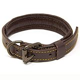 Logical Leather Padded Dog Collar - Best Full Grain Heavy Duty Genuine Leather Collar - Brown - Small